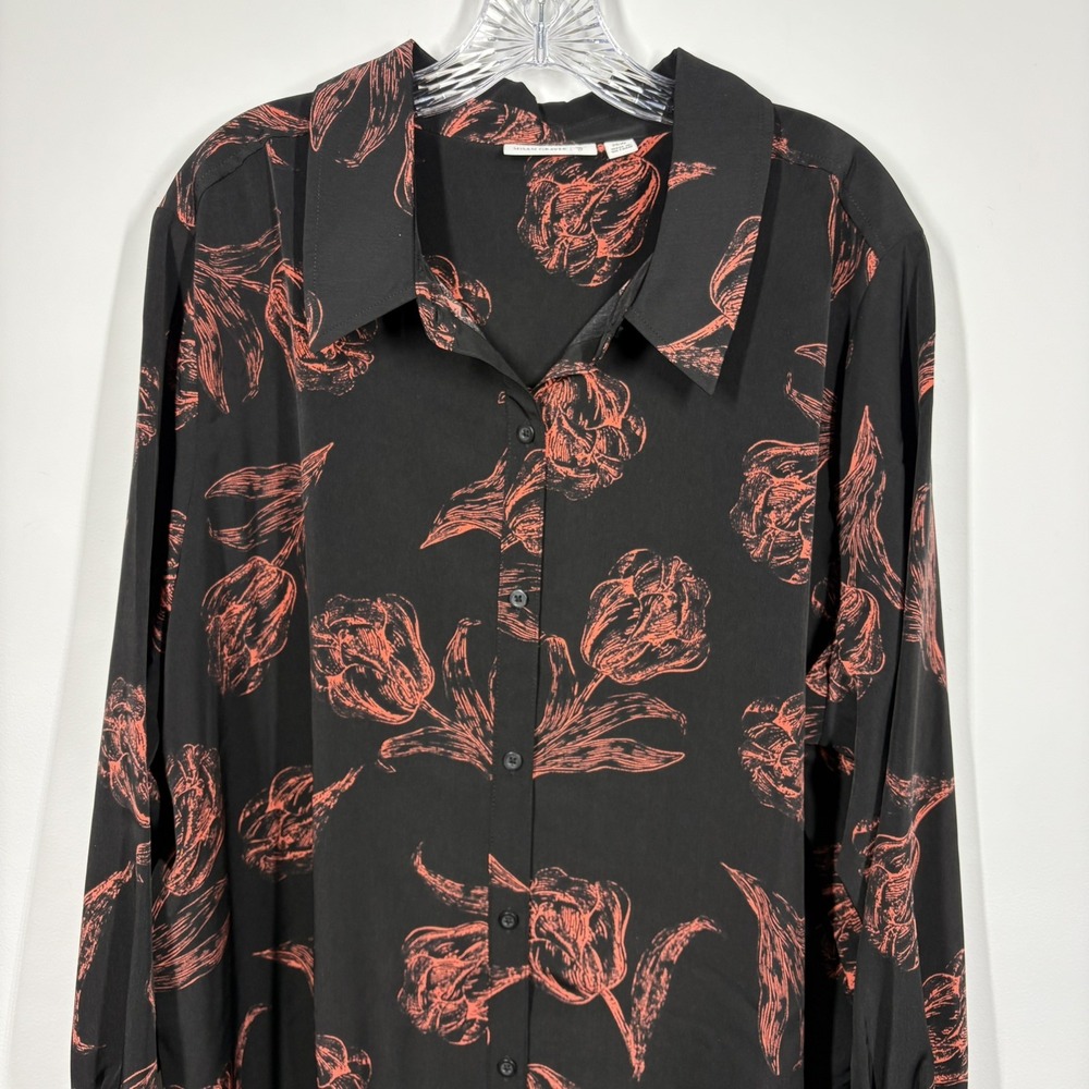 Susan Graver Women Dark Floral Button Up Tunic Top Size 26W Black Coral‎ Office - Picture 2 of 8